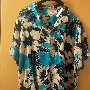 Raga Man aqua blue cream button down short sleeve shirt xl